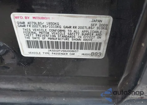 2010 Mitsubishi Lancer Es z USA, uszkodzony, nr VIN JA32U2FU9AU008657